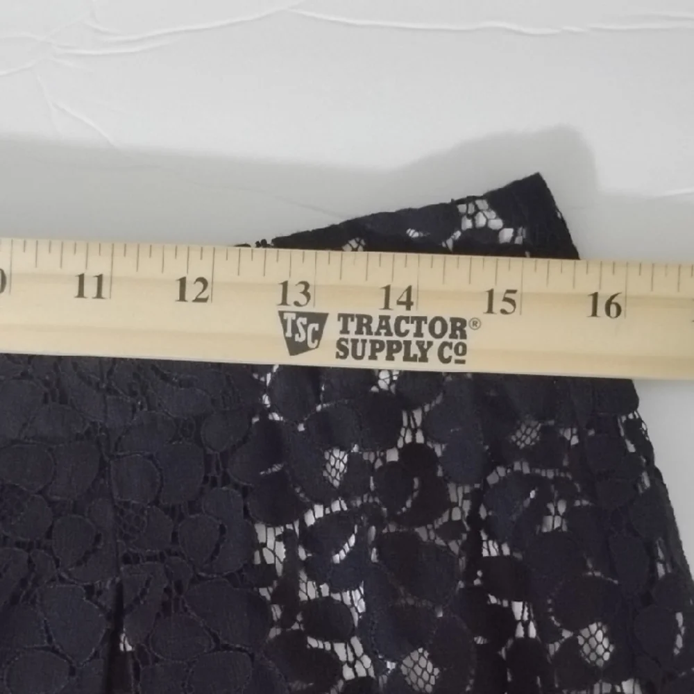 Talbots Black Midi Skirt Floral Lace Overlay Nude Illusion Feminine A Line Pleat